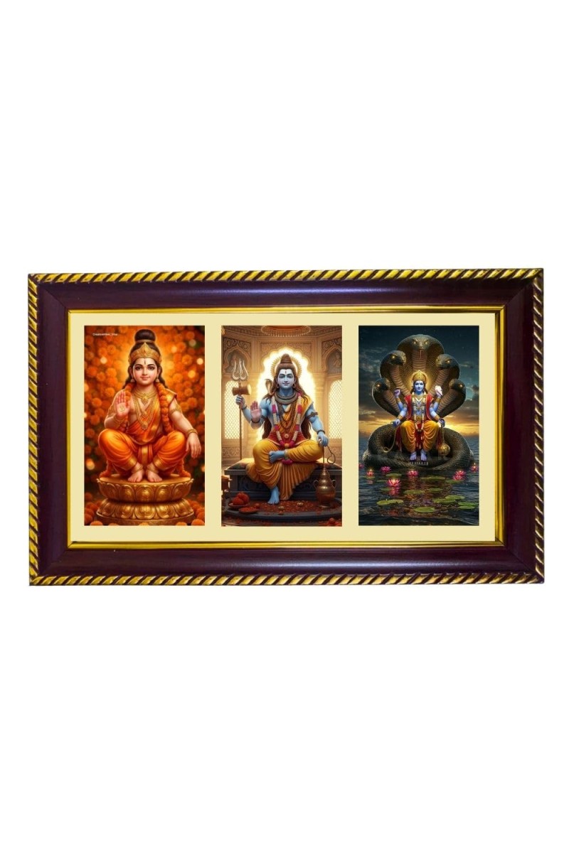 Aayppa-Shiva-Vishnu Photo Frame 8x4 Inch | Glossy Maroon Polystyrene Frame | Divine Wall & Table Decor | Temple Decoration & Gift Item (Pack Of 1) (F21461)