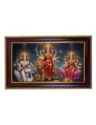 Tri Devi Photo Frame 8x4 Inch | Glossy Maroon Polystyrene Frame | Divine Wall & Table Decor | Temple Decoration & Gift Item (Pack Of 1) (F20118)