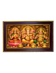 Maa Lakshmi, Lord Ganesh & Lord Kuber Photo Frame 8x4 Inch | Glossy Maroon Polystyrene Frame | Divine Wall & Table Decor | Temple Decoration & Gift Item (Pack Of 1) (F20463)