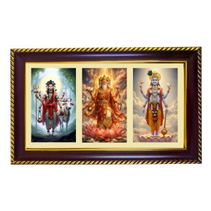 Datta-Bramha-Vishnu Photo Frame 10x6 Inch | Glossy Maroon Polystyrene Frame | Divine Wall & Table Decor | Temple Decoration & Gift Item (Pack Of 1) (F21470)