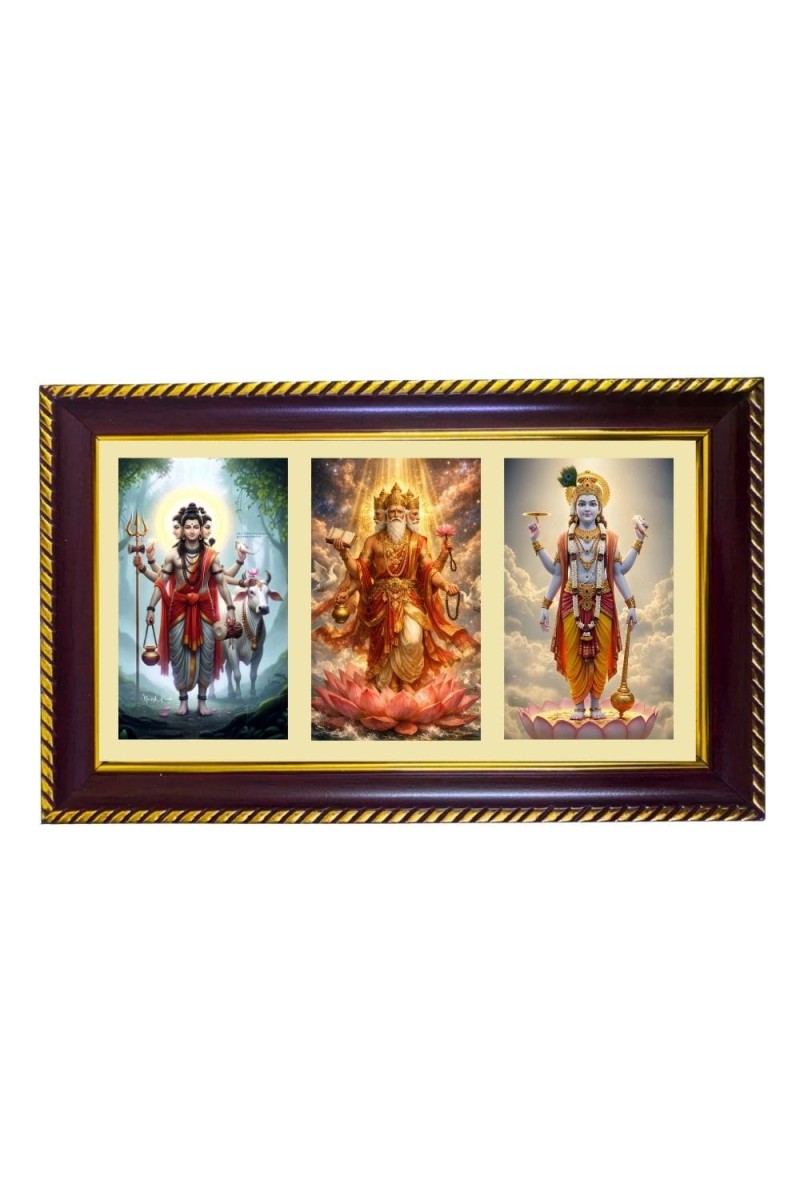 Datta-Bramha-Vishnu Photo Frame 10x6 Inch | Glossy Maroon Polystyrene Frame | Divine Wall & Table Decor | Temple Decoration & Gift Item (Pack Of 1) (F21470)