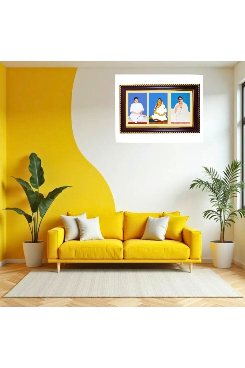 Sri Thakur Anukul Chandra, Baroma, And Barda. Photo Frame 8x4 Inch | Glossy Maroon Polystyrene Frame | Divine Wall & Table Decor | Temple Decoration & Gift Item (Pack Of 1) (F21252)