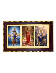 Ram-Sita-Durga Photo Frame 14x10 Inch | Glossy Maroon Polystyrene Frame | Divine Wall & Table Decor | Temple Decoration & Gift Item (Pack Of 1) (F21097)