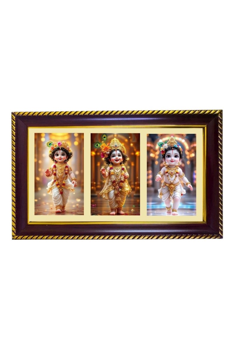 Bal Krishna Photo Frame 8x4 Inch | Glossy Maroon Polystyrene Frame | Divine Wall & Table Decor | Temple Decoration & Gift Item (Pack Of 1) (F21223)