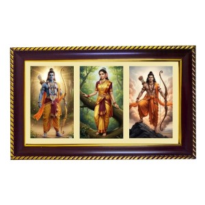Vishnu-Ram-Sita Photo Frame 8x4 Inch | Glossy Maroon Polystyrene Frame | Divine Wall & Table Decor | Temple Decoration & Gift Item (Pack Of 1) (F21010)