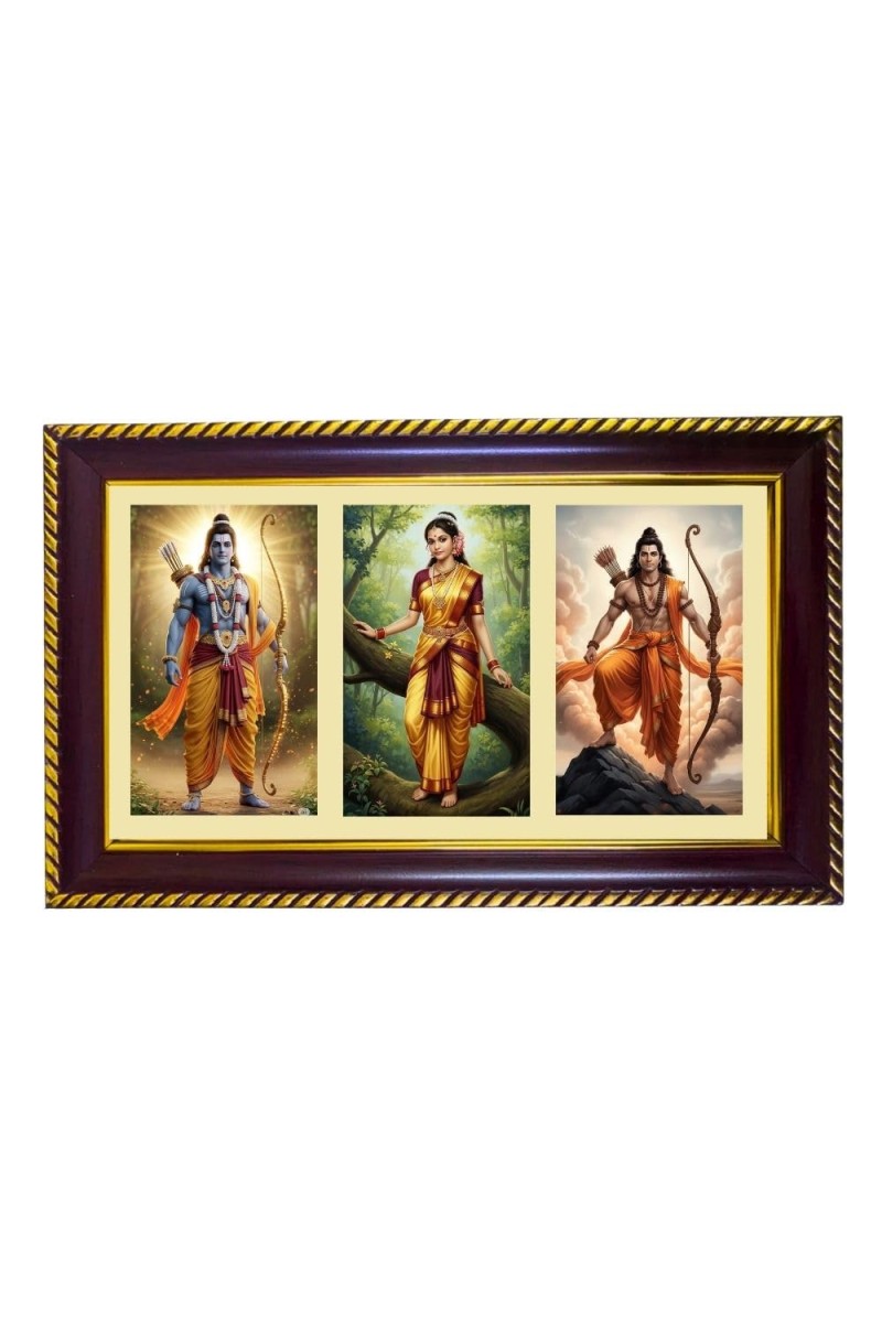 Vishnu-Ram-Sita Photo Frame 8x4 Inch | Glossy Maroon Polystyrene Frame | Divine Wall & Table Decor | Temple Decoration & Gift Item (Pack Of 1) (F21010)