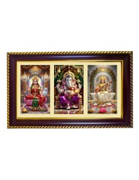 Lakshmi-Ganesha-Sarswati Photo Frame 8x4 Inch | Glossy Maroon Polystyrene Frame | Divine Wall & Table Decor | Temple Decoration & Gift Item (Pack Of 1) (F21294)