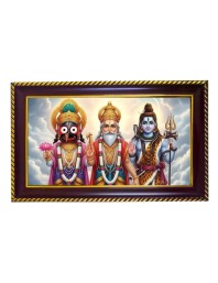 Lord Khatushyam Bramha Mahesha Photo Frame 14x10 Inch | Glossy Maroon Polystyrene Frame | Divine Wall & Table Decor | Temple Decoration & Gift Item (Pack Of 1) (F20648)