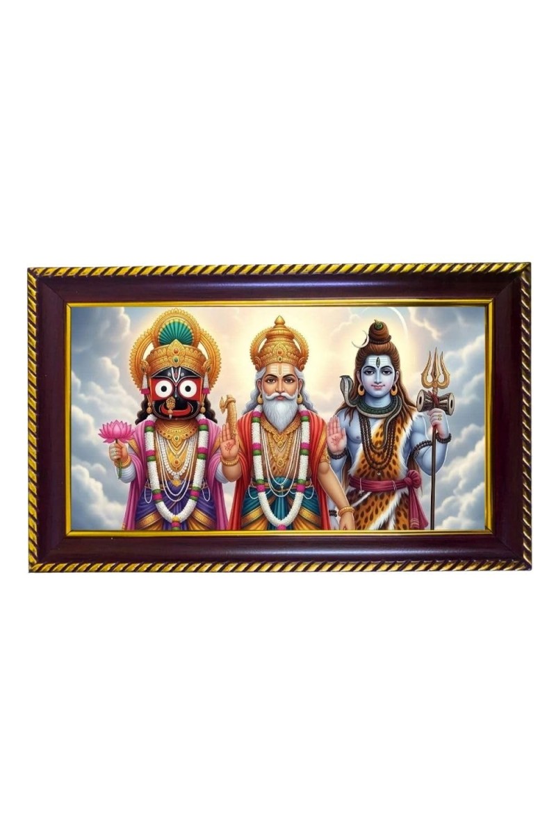 Lord Khatushyam Bramha Mahesha Photo Frame 14x10 Inch | Glossy Maroon Polystyrene Frame | Divine Wall & Table Decor | Temple Decoration & Gift Item (Pack Of 1) (F20648)