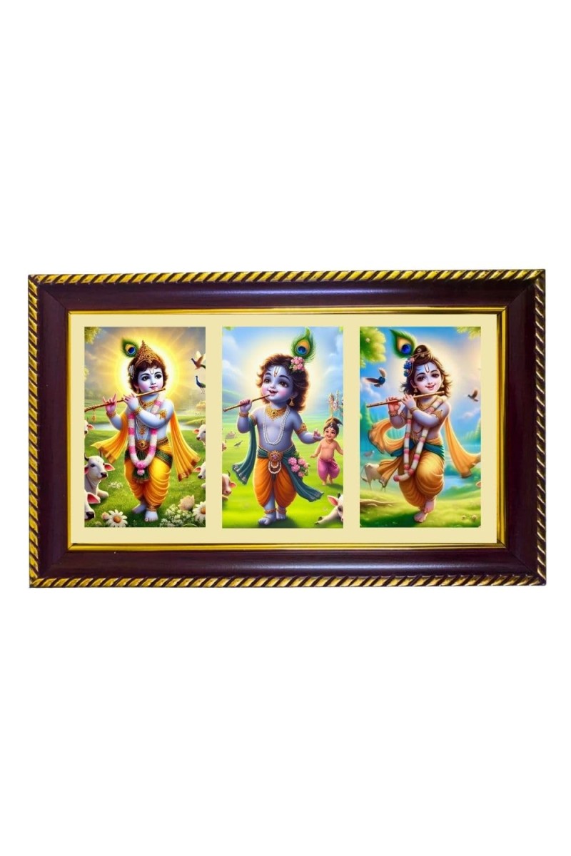 Krishna Photo Frame 8x4 Inch | Glossy Maroon Polystyrene Frame | Divine Wall & Table Decor | Temple Decoration & Gift Item (Pack Of 1) (F20810)