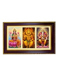 Lakshmi-Narsimha-Ganesha Photo Frame 8x4 Inch | Glossy Maroon Polystyrene Frame | Divine Wall & Table Decor | Temple Decoration & Gift Item (Pack Of 1) (F20794)