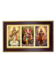 Sarswati-Ganesha-Vishnu Photo Frame 10x6 Inch | Glossy Maroon Polystyrene Frame | Divine Wall & Table Decor | Temple Decoration & Gift Item (Pack Of 1) (F20960)