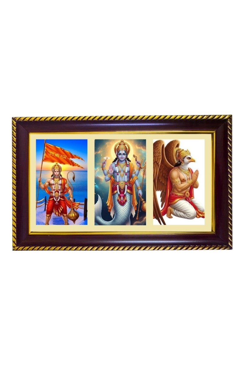 Hanuman-Vishnu Garuda Photo Frame 8x4 Inch | Glossy Maroon Polystyrene Frame | Divine Wall & Table Decor | Temple Decoration & Gift Item (Pack Of 1) (F21117)