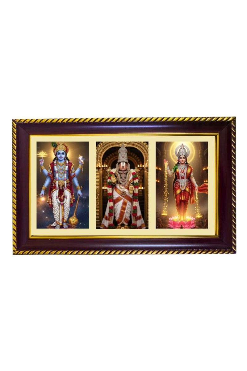 Vishnu-Vittal-Lakshmi Photo Frame 14x10 Inch | Glossy Maroon Polystyrene Frame | Divine Wall & Table Decor | Temple Decoration & Gift Item (Pack Of 1) (F21400)