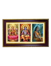 Laxmi-Ram-Sita Photo Frame 12x8 Inch | Glossy Maroon Polystyrene Frame | Divine Wall & Table Decor | Temple Decoration & Gift Item (Pack Of 1) (F20779)