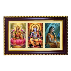 Laxmi-Ram-Sita Photo Frame 12x8 Inch | Glossy Maroon Polystyrene Frame | Divine Wall & Table Decor | Temple Decoration & Gift Item (Pack Of 1) (F20779)