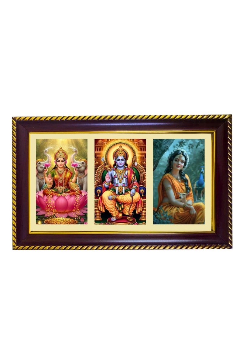 Laxmi-Ram-Sita Photo Frame 12x8 Inch | Glossy Maroon Polystyrene Frame | Divine Wall & Table Decor | Temple Decoration & Gift Item (Pack Of 1) (F20779)