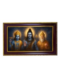Lord Braha Vishnu Mahesh Photo Frame 10x6 Inch | Glossy Maroon Polystyrene Frame | Divine Wall & Table Decor | Temple Decoration & Gift Item (Pack Of 1) (F20109)