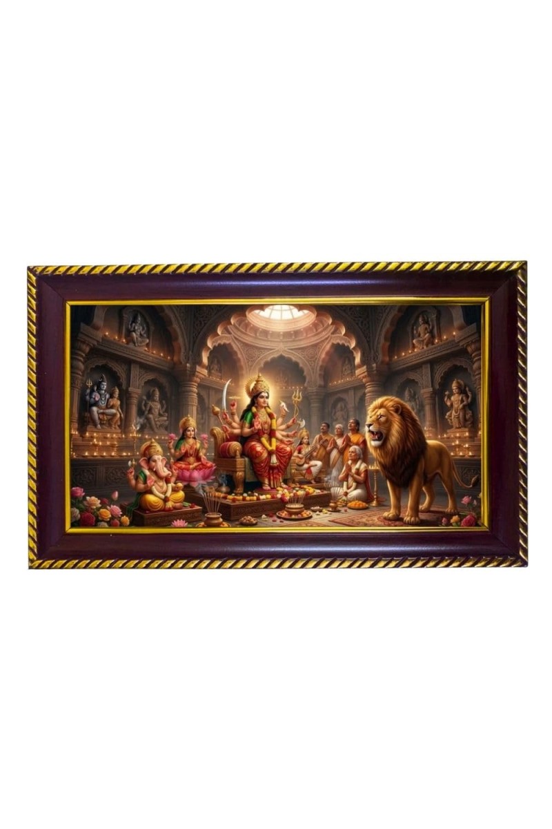Mata Durga Photo Frame 10x6 Inch | Glossy Maroon Polystyrene Frame | Divine Wall & Table Decor | Temple Decoration & Gift Item (Pack Of 1) (F20268)