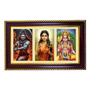 Shiva-Parvti-Murgan Photo Frame 14x10 Inch | Glossy Maroon Polystyrene Frame | Divine Wall & Table Decor | Temple Decoration & Gift Item (Pack Of 1) (F20836)