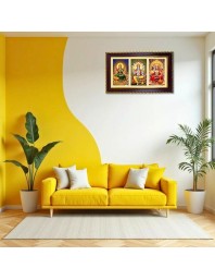 Lakshmi-Vishnu-Hanuman Photo Frame 12x8 Inch | Glossy Maroon Polystyrene Frame | Divine Wall & Table Decor | Temple Decoration & Gift Item (Pack Of 1) (F20732)