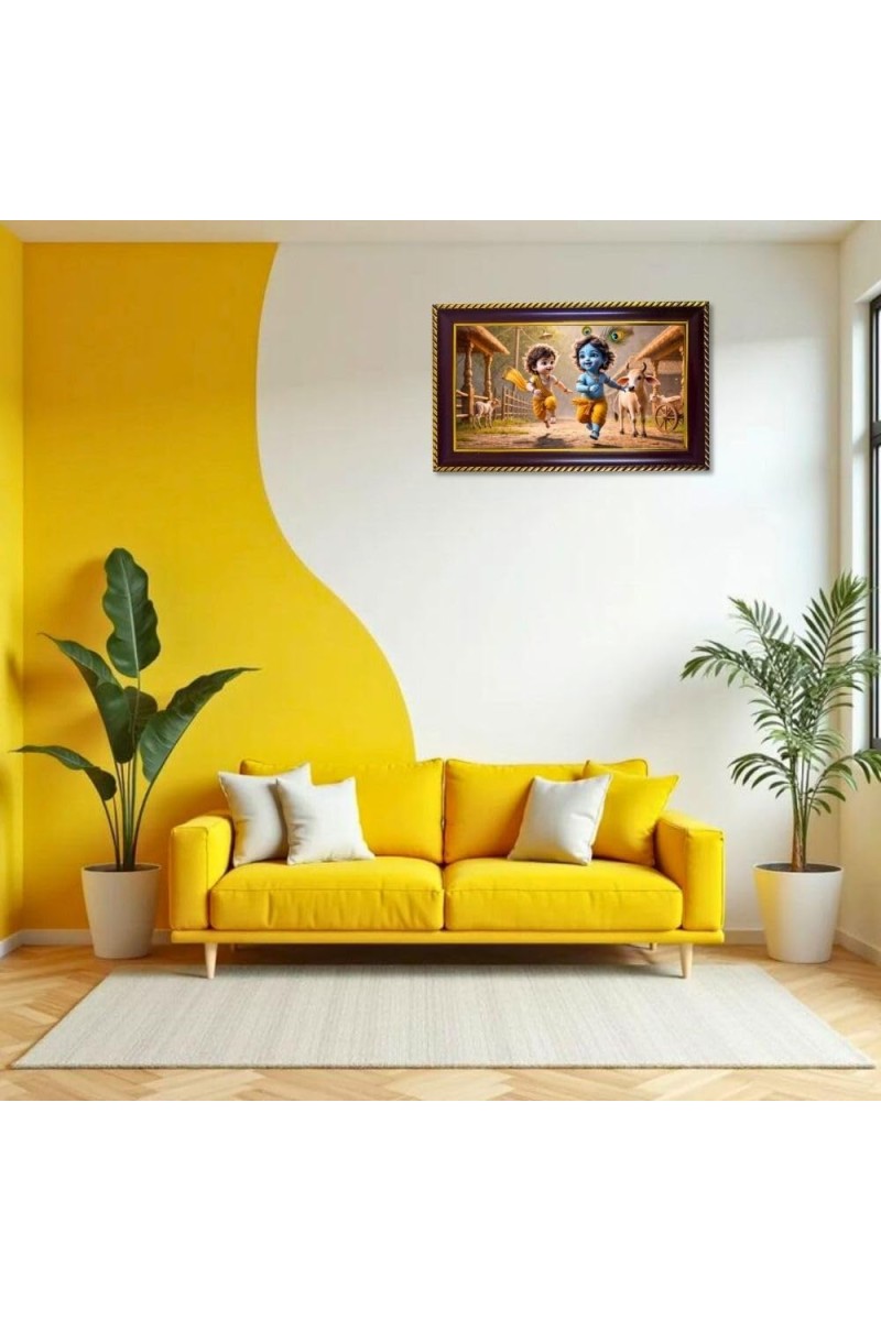 Lord Radha Krishna Photo Frame 10x6 Inch | Glossy Maroon Polystyrene Frame | Divine Wall & Table Decor | Temple Decoration & Gift Item (Pack Of 1) (F20690)
