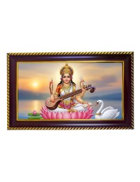Mata Sarswati Photo Frame 14x10 Inch | Glossy Maroon Polystyrene Frame | Divine Wall & Table Decor | Temple Decoration & Gift Item (Pack Of 1) (F20615)
