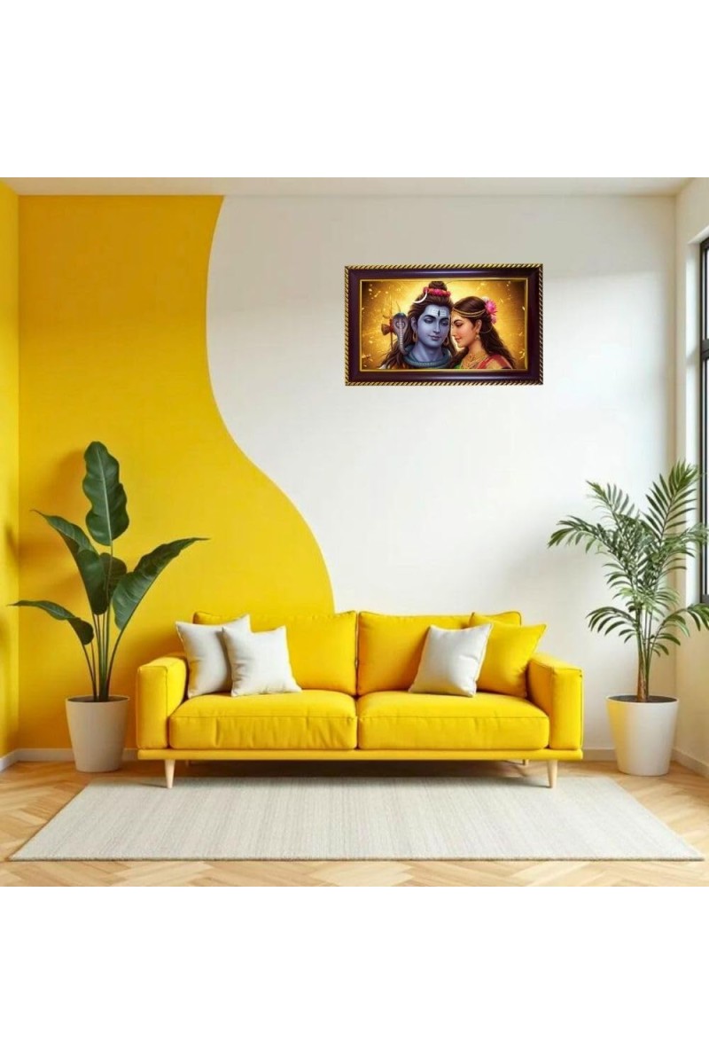 Lord Shiva Parvti Photo Frame 8x4 Inch | Glossy Maroon Polystyrene Frame | Divine Wall & Table Decor | Temple Decoration & Gift Item (Pack Of 1) (F20124)