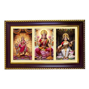 Tridevi Photo Frame 14x10 Inch | Glossy Maroon Polystyrene Frame | Divine Wall & Table Decor | Temple Decoration & Gift Item (Pack Of 1) (F21288)