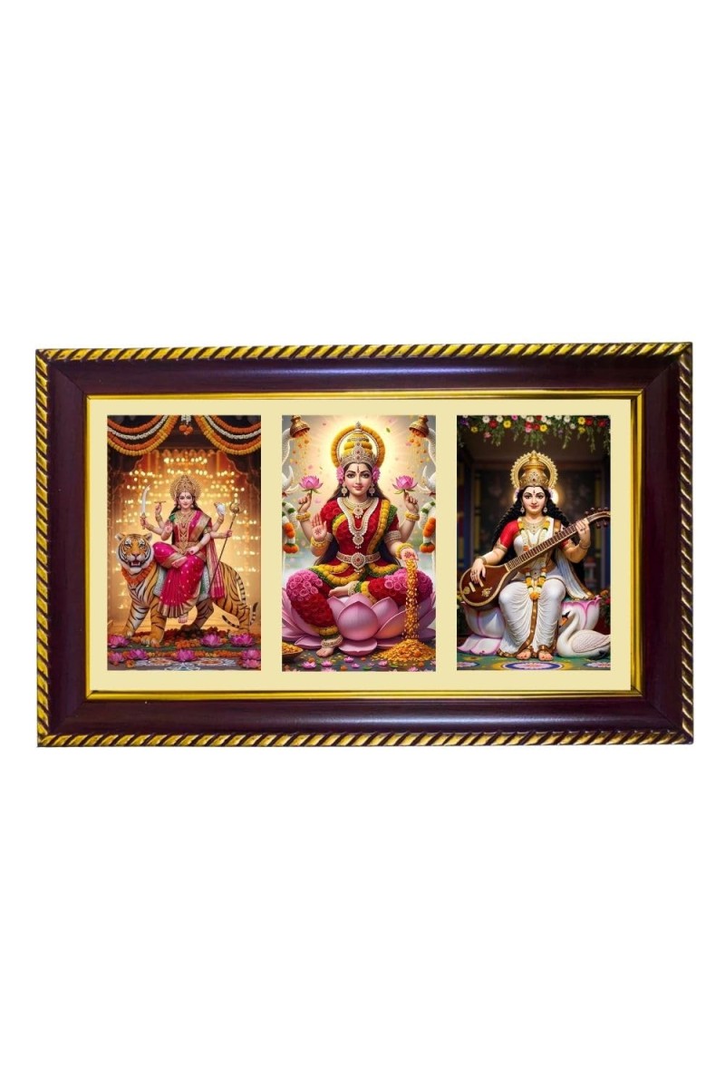 Tridevi Photo Frame 14x10 Inch | Glossy Maroon Polystyrene Frame | Divine Wall & Table Decor | Temple Decoration & Gift Item (Pack Of 1) (F21288)