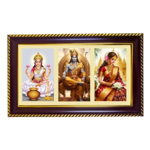 Laxmi-Ram-Sita Photo Frame 8x4 Inch | Glossy Maroon Polystyrene Frame | Divine Wall & Table Decor | Temple Decoration & Gift Item (Pack Of 1) (F20784)