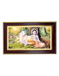 Lord Krishna Photo Frame 8x4 Inch | Glossy Maroon Polystyrene Frame | Divine Wall & Table Decor | Temple Decoration & Gift Item (Pack Of 1) (F20070)