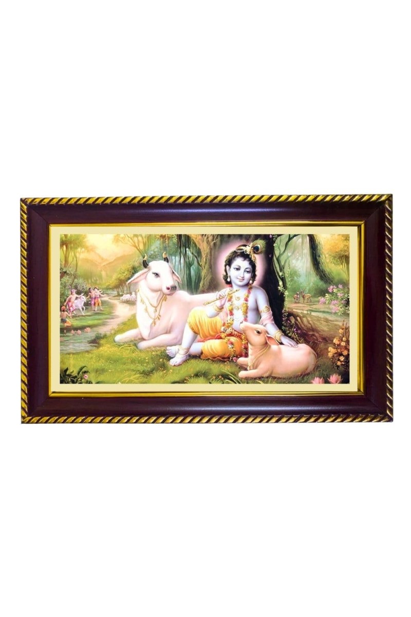 Lord Krishna Photo Frame 8x4 Inch | Glossy Maroon Polystyrene Frame | Divine Wall & Table Decor | Temple Decoration & Gift Item (Pack Of 1) (F20070)