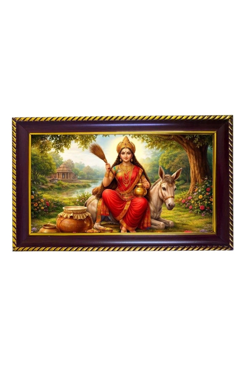 Mata Shailputri Photo Frame 10x6 Inch | Glossy Maroon Polystyrene Frame | Divine Wall & Table Decor | Temple Decoration & Gift Item (Pack Of 1) (F20707)