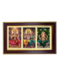 Lakshmi-Narshima-Ganpati Photo Frame 10x6 Inch | Glossy Maroon Polystyrene Frame | Divine Wall & Table Decor | Temple Decoration & Gift Item (Pack Of 1) (F21414)