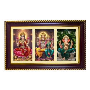 Lakshmi-Narshima-Ganpati Photo Frame 10x6 Inch | Glossy Maroon Polystyrene Frame | Divine Wall & Table Decor | Temple Decoration & Gift Item (Pack Of 1) (F21414)