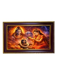 Lord Shankar Parvti Photo Frame 8x4 Inch | Glossy Maroon Polystyrene Frame | Divine Wall & Table Decor | Temple Decoration & Gift Item (Pack Of 1) (F20223)
