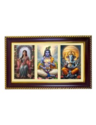 Radha-Krishna-Ganesha Photo Frame 8x4 Inch | Glossy Maroon Polystyrene Frame | Divine Wall & Table Decor | Temple Decoration & Gift Item (Pack Of 1) (F21301)