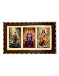 Shiva-Vishnu-Durga Photo Frame 8x4 Inch | Glossy Maroon Polystyrene Frame | Divine Wall & Table Decor | Temple Decoration & Gift Item (Pack Of 1) (F21356)