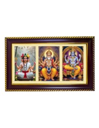 Dattatrey-Bramha-Vishnu Photo Frame 10x6 Inch | Glossy Maroon Polystyrene Frame | Divine Wall & Table Decor | Temple Decoration & Gift Item (Pack Of 1) (F21447)