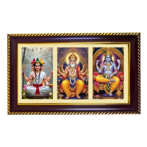 Dattatrey-Bramha-Vishnu Photo Frame 10x6 Inch | Glossy Maroon Polystyrene Frame | Divine Wall & Table Decor | Temple Decoration & Gift Item (Pack Of 1) (F21447)