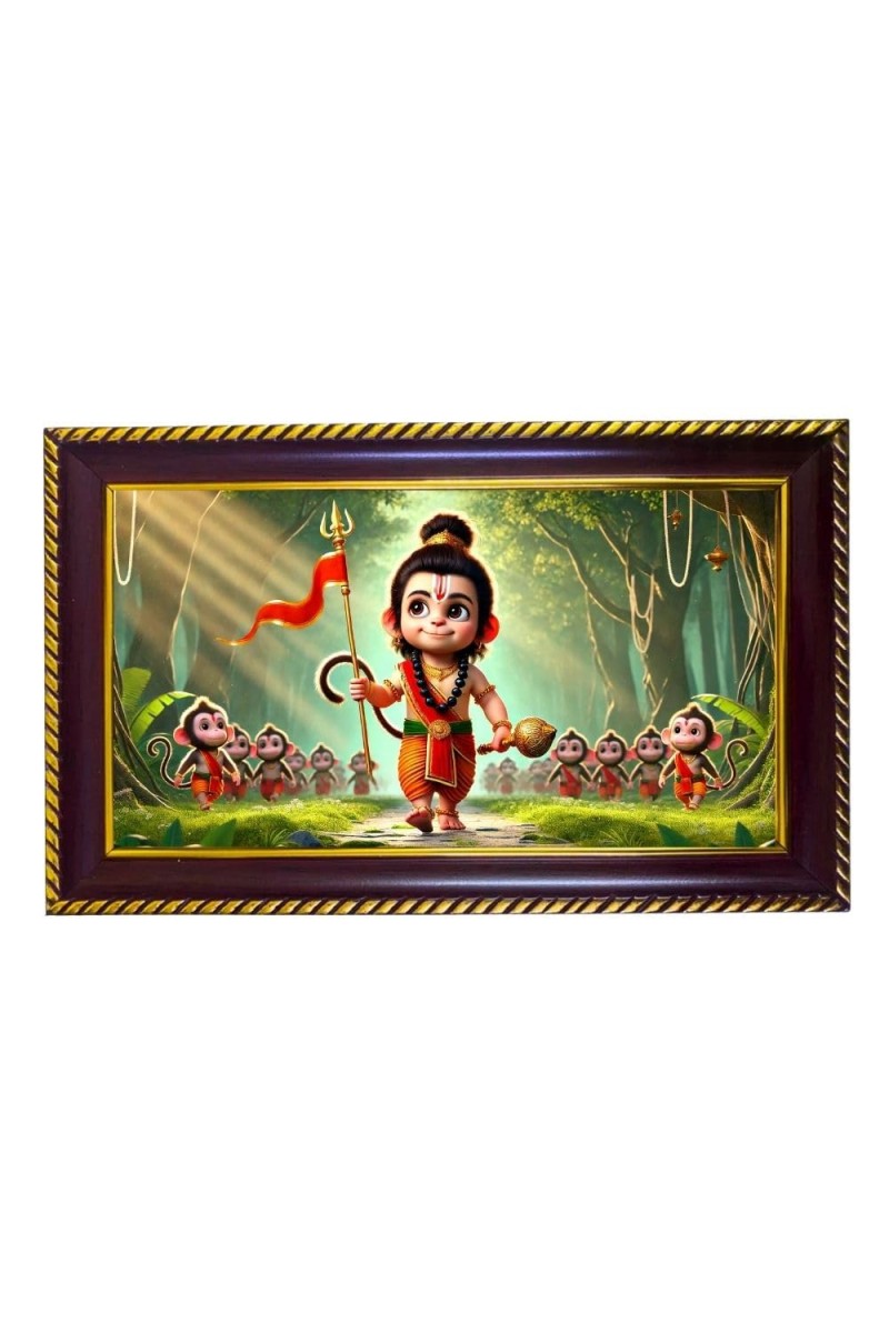 Lord Hanuman Photo Frame 8x4 Inch | Glossy Maroon Polystyrene Frame | Divine Wall & Table Decor | Temple Decoration & Gift Item (Pack Of 1) (F20600)