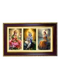Lakshmi-Krishna-Radha Photo Frame 8x4 Inch | Glossy Maroon Polystyrene Frame | Divine Wall & Table Decor | Temple Decoration & Gift Item (Pack Of 1) (F20767)