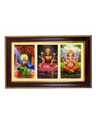 Sarswati-Laxmi-Ganesha Photo Frame 8x4 Inch | Glossy Maroon Polystyrene Frame | Divine Wall & Table Decor | Temple Decoration & Gift Item (Pack Of 1) (F20956)