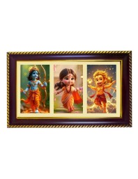 Ram-Sita-Hanuman Photo Frame 10x6 Inch | Glossy Maroon Polystyrene Frame | Divine Wall & Table Decor | Temple Decoration & Gift Item (Pack Of 1) (F21240)