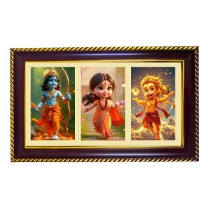 Ram-Sita-Hanuman Photo Frame 10x6 Inch | Glossy Maroon Polystyrene Frame | Divine Wall & Table Decor | Temple Decoration & Gift Item (Pack Of 1) (F21240)