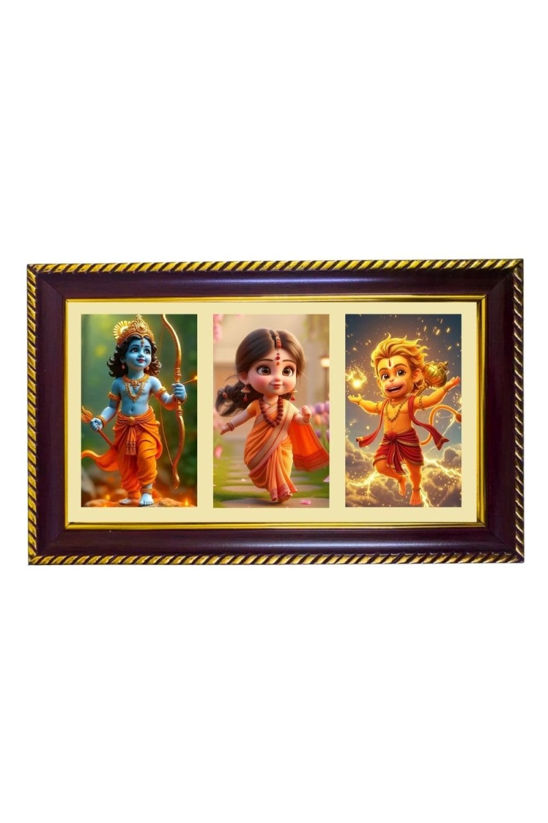 Ram-Sita-Hanuman Photo Frame 10x6 Inch | Glossy Maroon Polystyrene Frame | Divine Wall & Table Decor | Temple Decoration & Gift Item (Pack Of 1) (F21240)