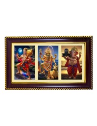 Hanuman-Shiva-Ganpati Photo Frame 10x6 Inch | Glossy Maroon Polystyrene Frame | Divine Wall & Table Decor | Temple Decoration & Gift Item (Pack Of 1) (F21115)
