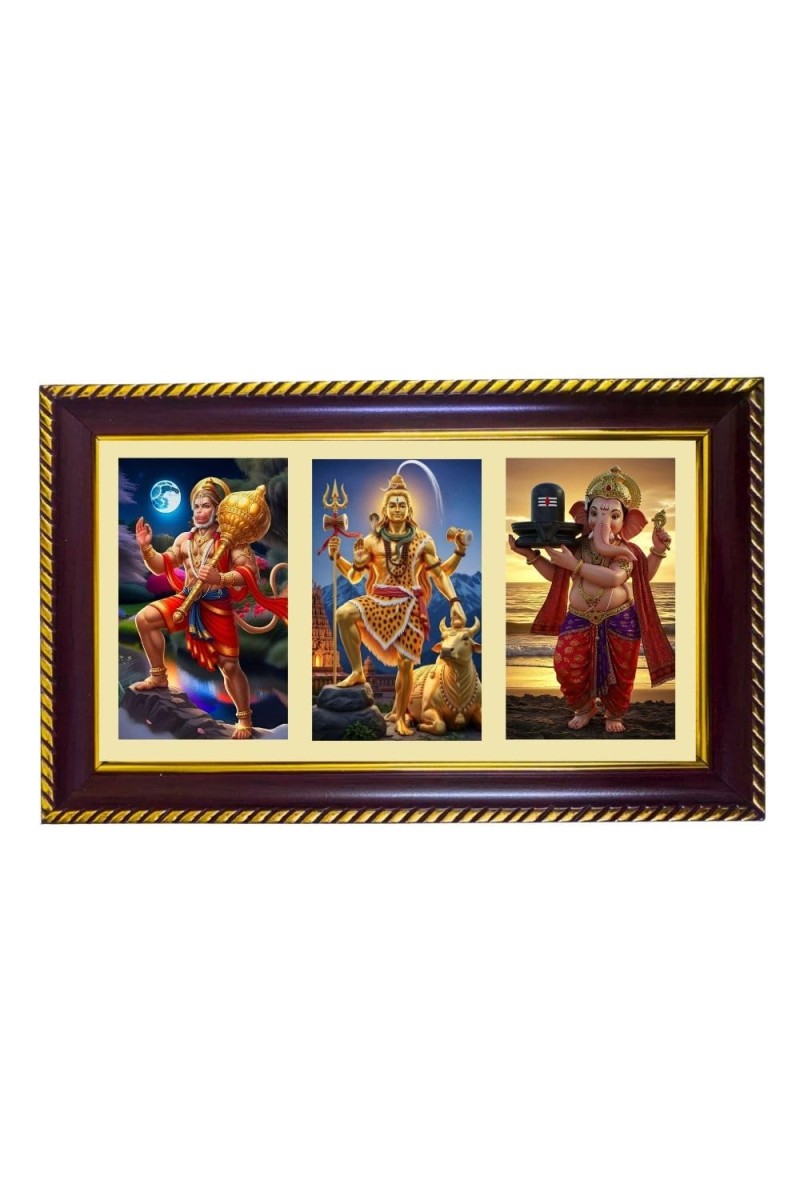 Hanuman-Shiva-Ganpati Photo Frame 10x6 Inch | Glossy Maroon Polystyrene Frame | Divine Wall & Table Decor | Temple Decoration & Gift Item (Pack Of 1) (F21115)