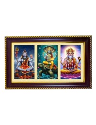 Shiva Vishnu-Bramha Photo Frame 10x6 Inch | Glossy Maroon Polystyrene Frame | Divine Wall & Table Decor | Temple Decoration & Gift Item (Pack Of 1) (F20879)